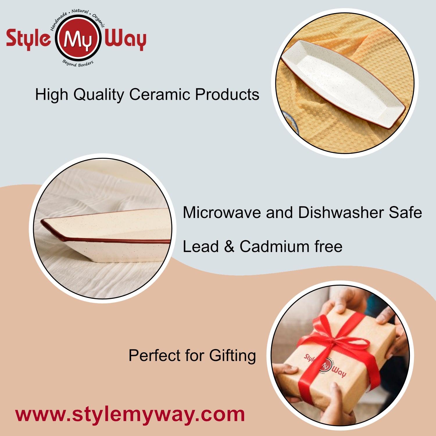 Hand Painted Ceramic Serving Platter (Off White, L x B – 34.5 cm x 14.5 cm) - View 6