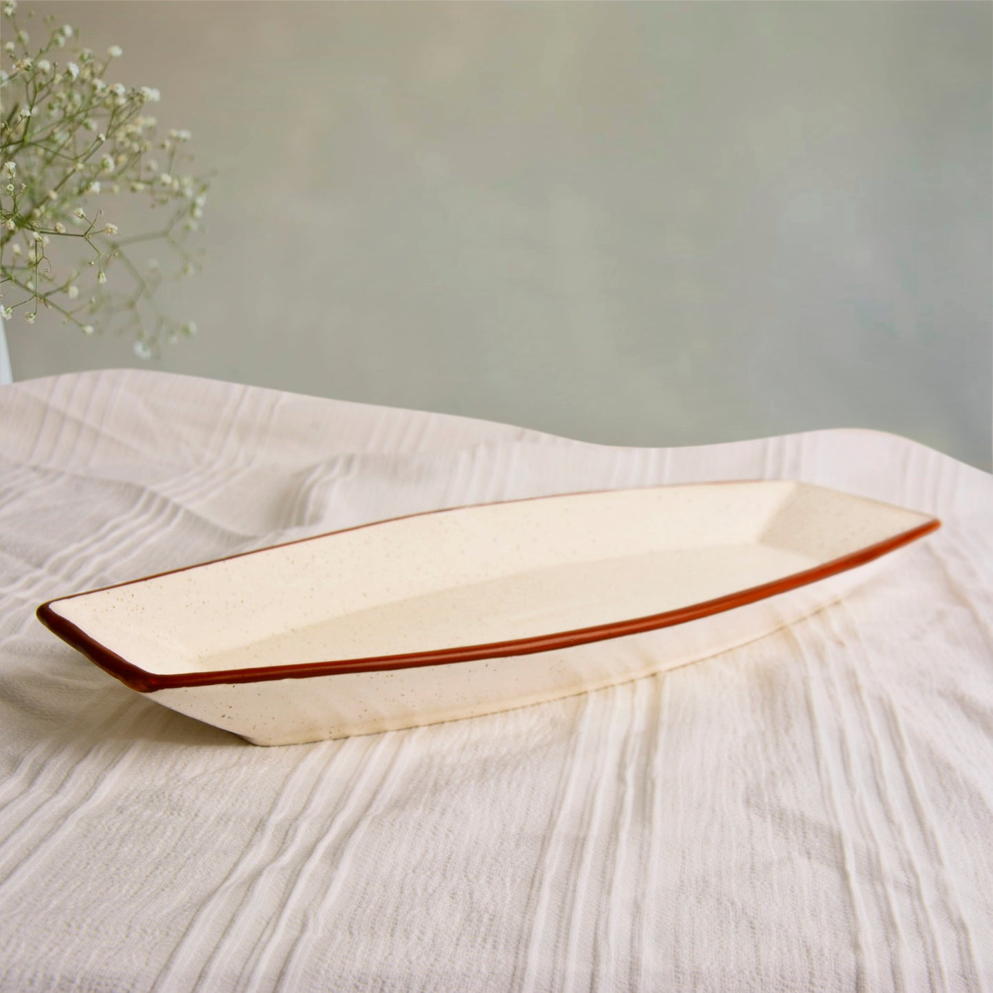 Hand Painted Ceramic Serving Platter (Off White, L x B – 34.5 cm x 14.5 cm) - View 7
