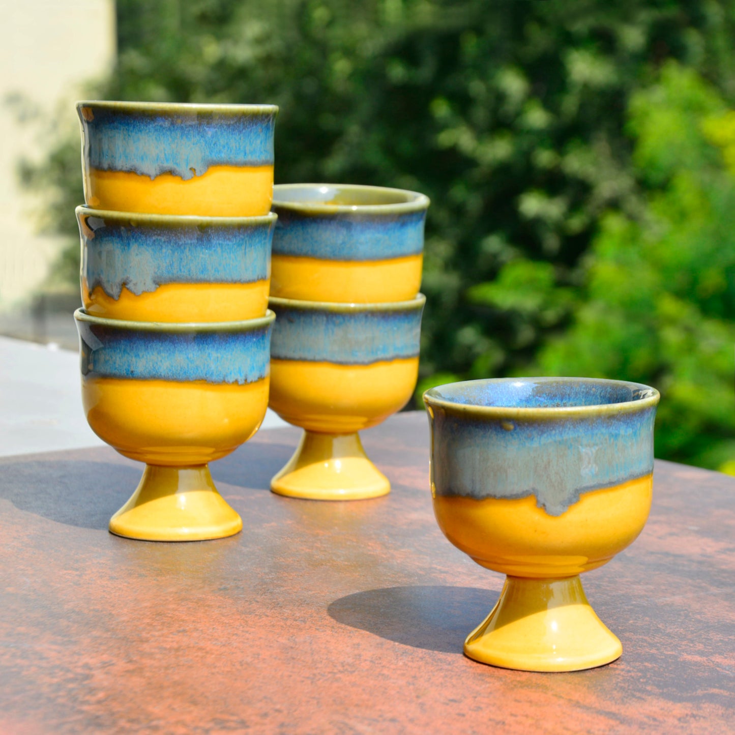 Studio Pottery Handmade Ceramic Ice Cream Cups (200 ml, Set of 6, Mustard Beige) - View 2