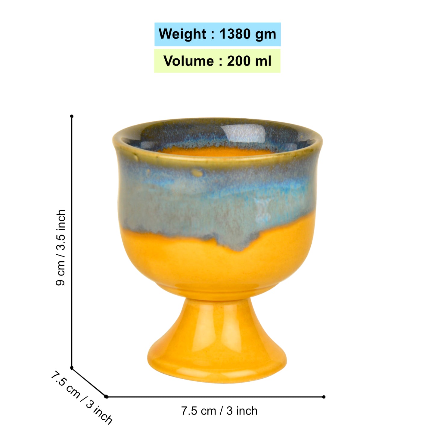 Studio Pottery Handmade Ceramic Ice Cream Cups (200 ml, Set of 6, Mustard Beige) - View 3