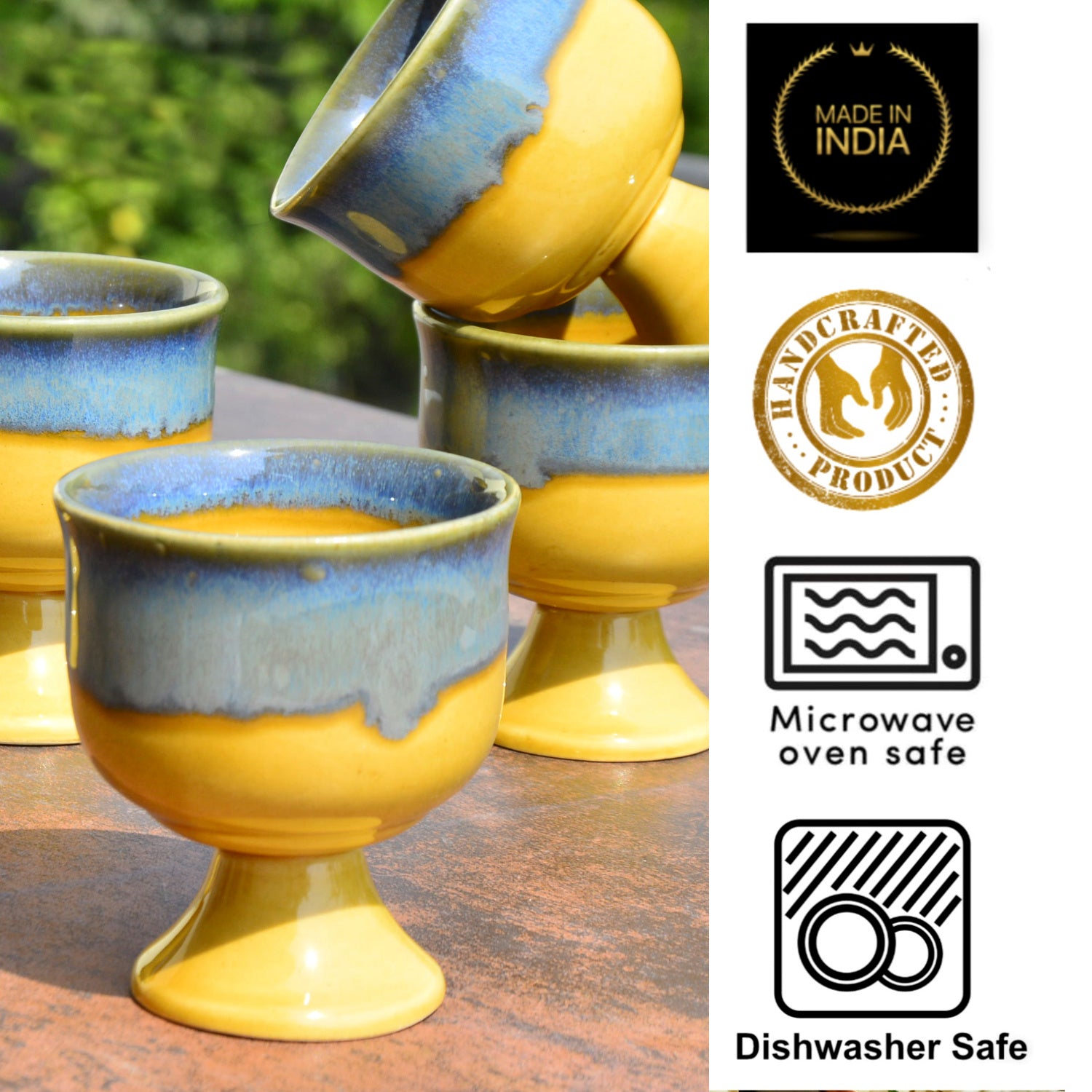 Studio Pottery Handmade Ceramic Ice Cream Cups (200 ml, Set of 6, Mustard Beige) - View 4