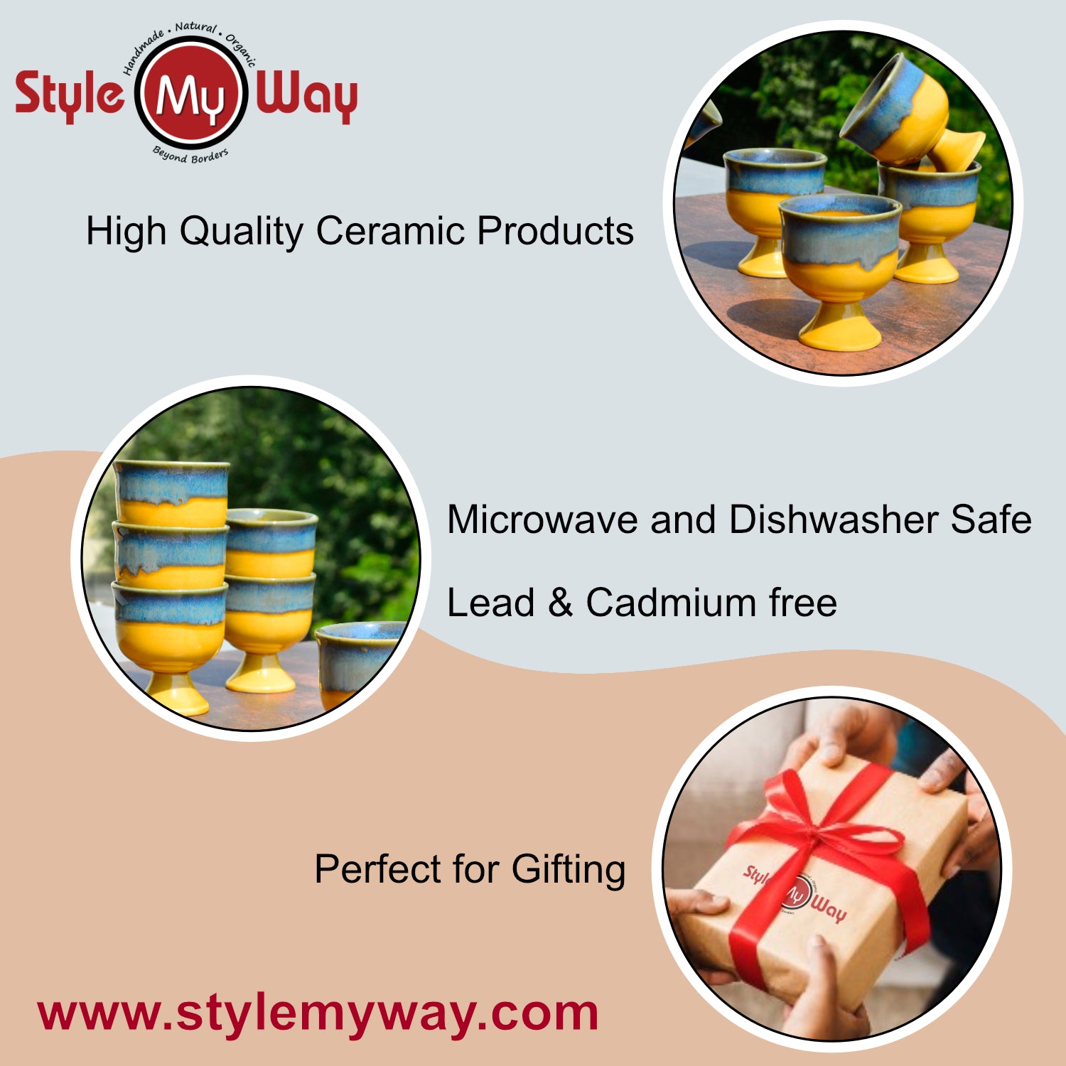 Studio Pottery Handmade Ceramic Ice Cream Cups (200 ml, Set of 6, Mustard Beige) - View 5