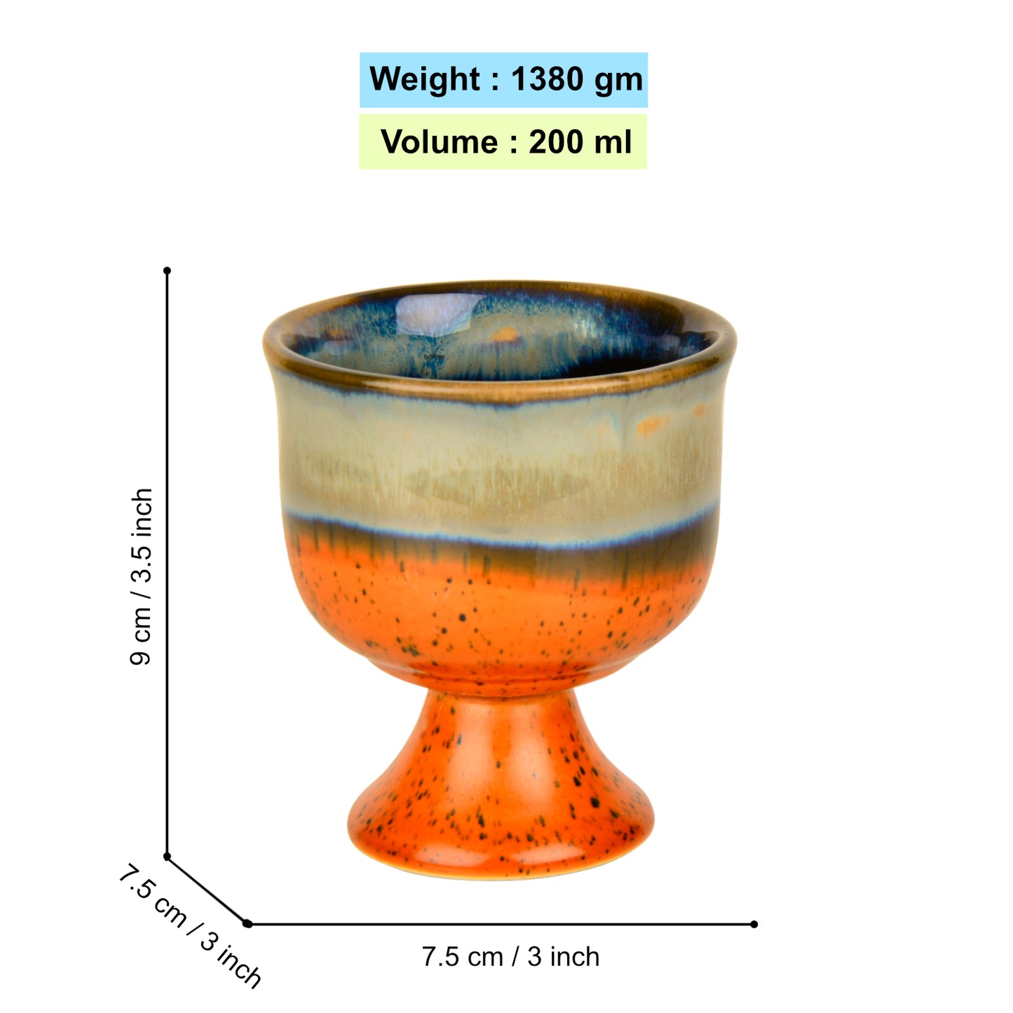 Studio Pottery Handmade Ceramic Ice Cream Cups (150 ml, Set of 6, Golden Studio) - View 2