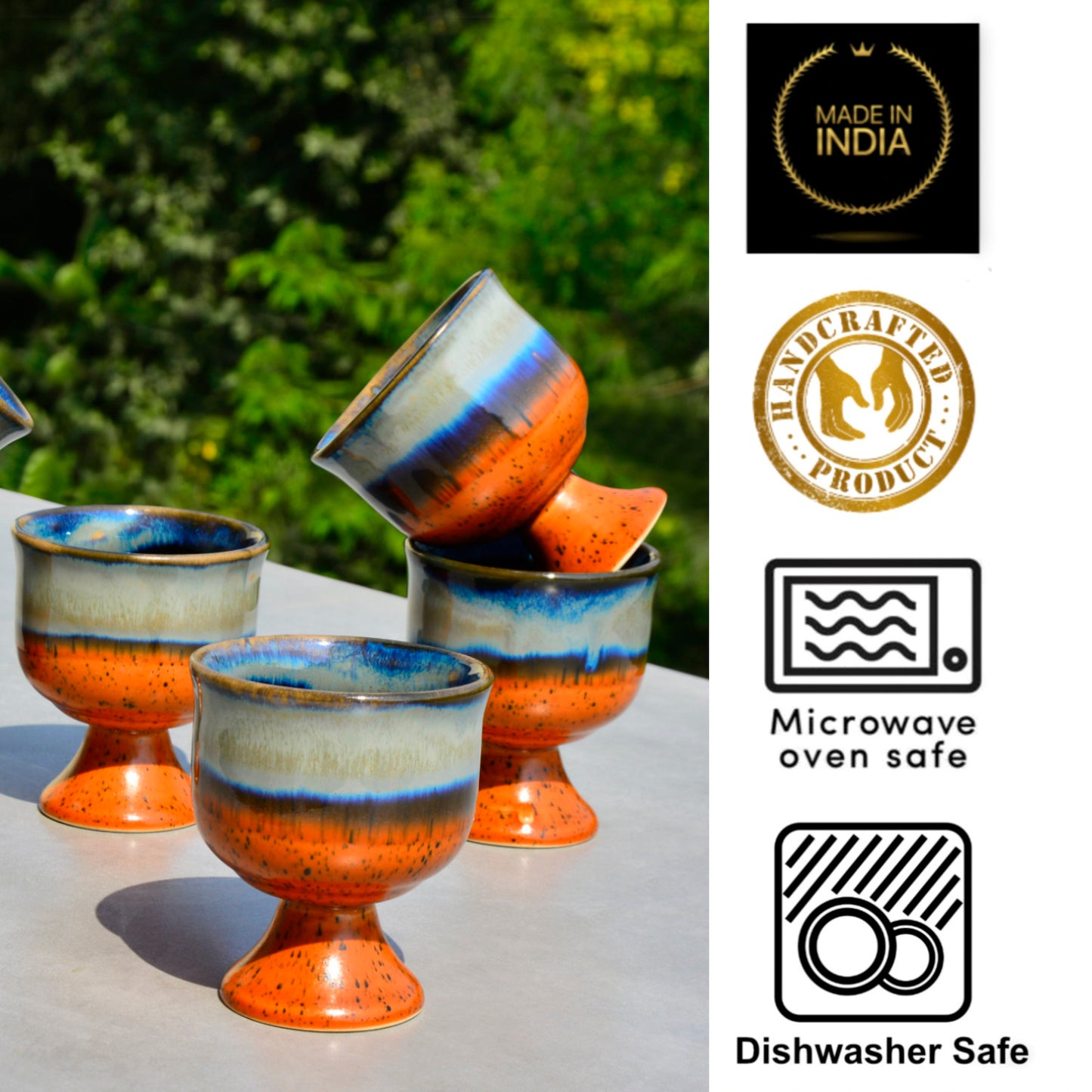 Studio Pottery Handmade Ceramic Ice Cream Cups (150 ml, Set of 6, Golden Studio) - View 4