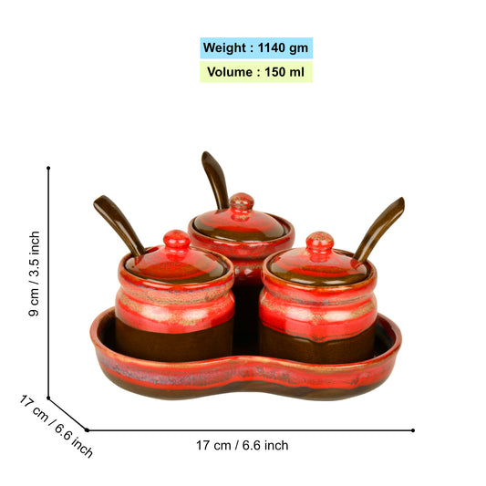 Studio Pottery Ceramic Pickle Serving Jar Set with Spoon and Tray (Set of 3, Golden Studio) - View 2