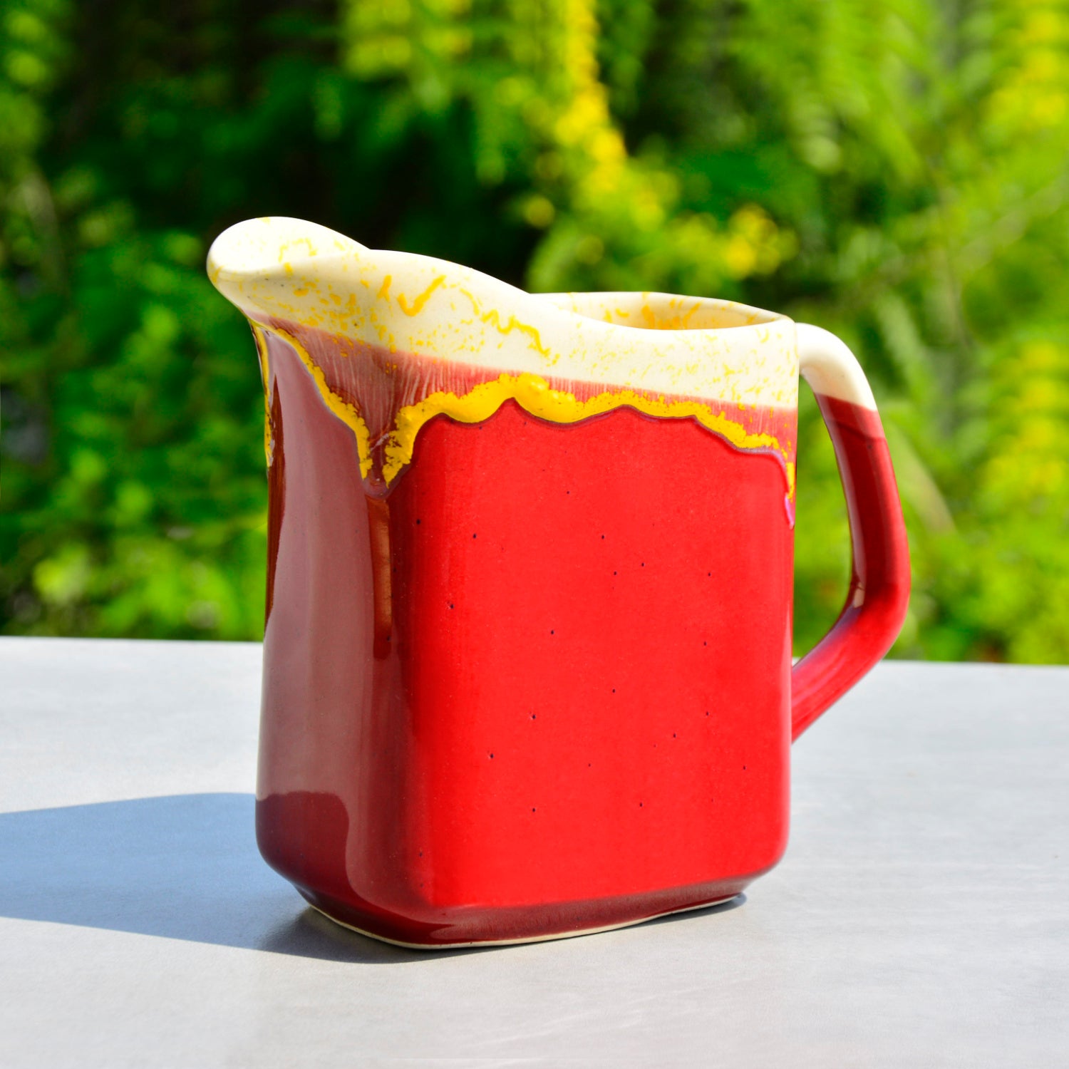 Premium Studio Pottery Square Jug for Serving Water, Juice, Milk for Dining Table (Strawberry Red, 850 ml) - View 3