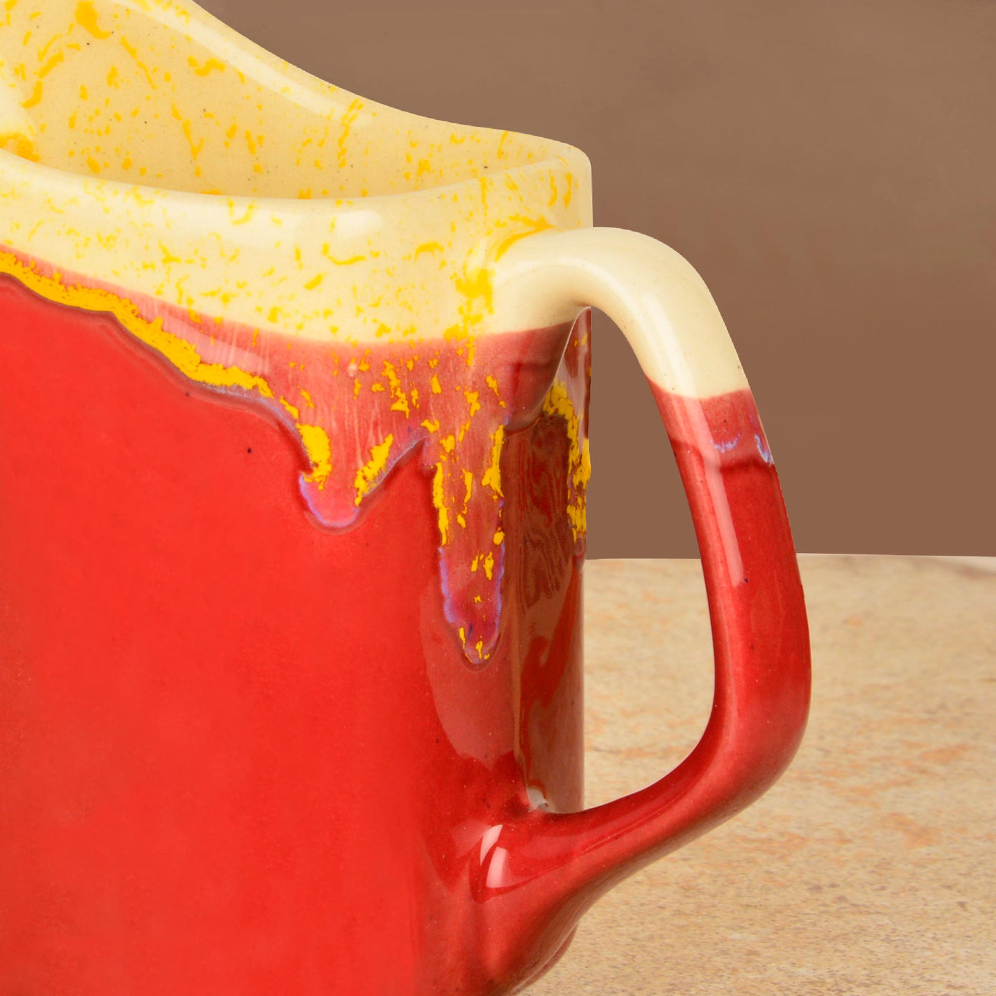 Premium Studio Pottery Square Jug for Serving Water, Juice, Milk for Dining Table (Strawberry Red, 850 ml) - View 4