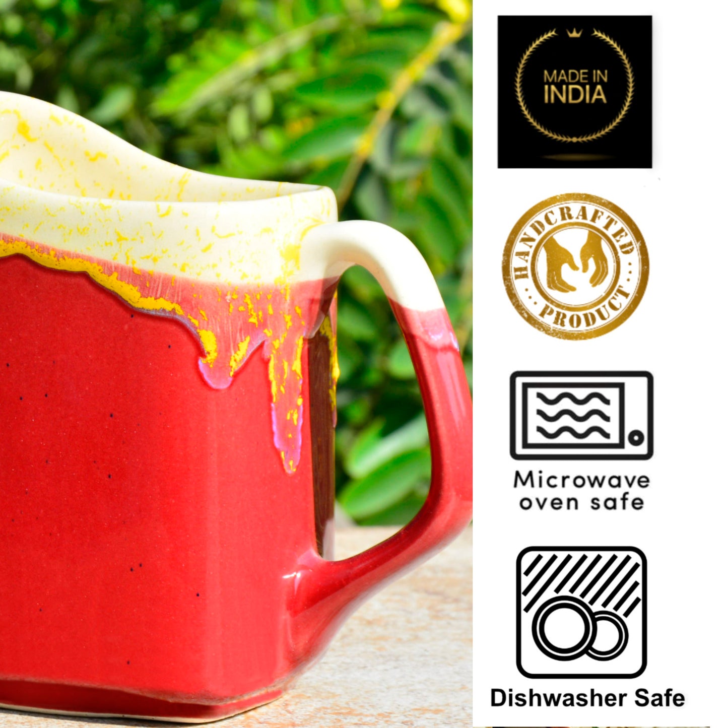 Premium Studio Pottery Square Jug for Serving Water, Juice, Milk for Dining Table (Strawberry Red, 850 ml) - View 5