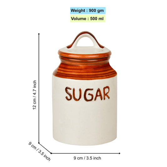 Traditional Dual Tone Ceramic Jar Set with Lid for Tea & Sugar (Set of 2, Sand Yellow & White, 500 ml each) - View 2