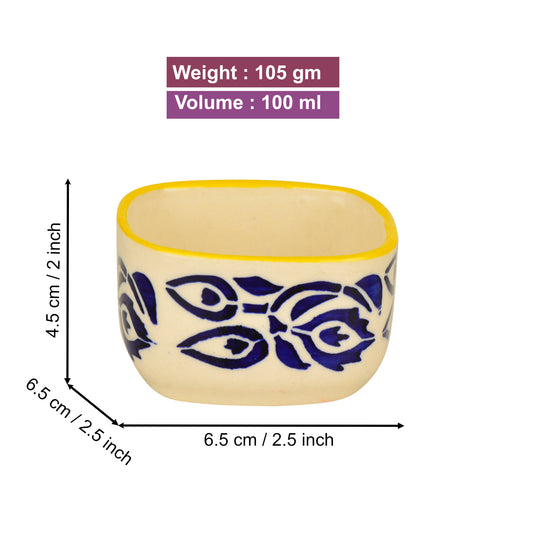 Hand-Painted Square Ceramic Dip Bowls (50 ml, Blue & Yellow, Set of 4) - View 2