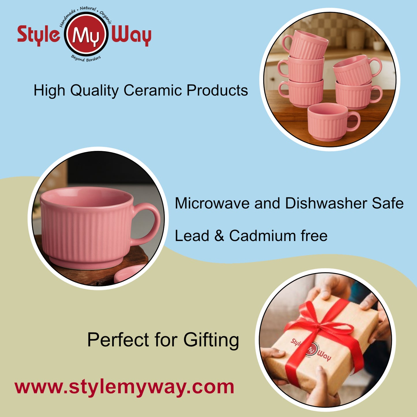 Studio Pottery Stackable Ribbed Ceramic Coffee Mugs (200 ml, Set of 6, Pastel Pink) - View 4