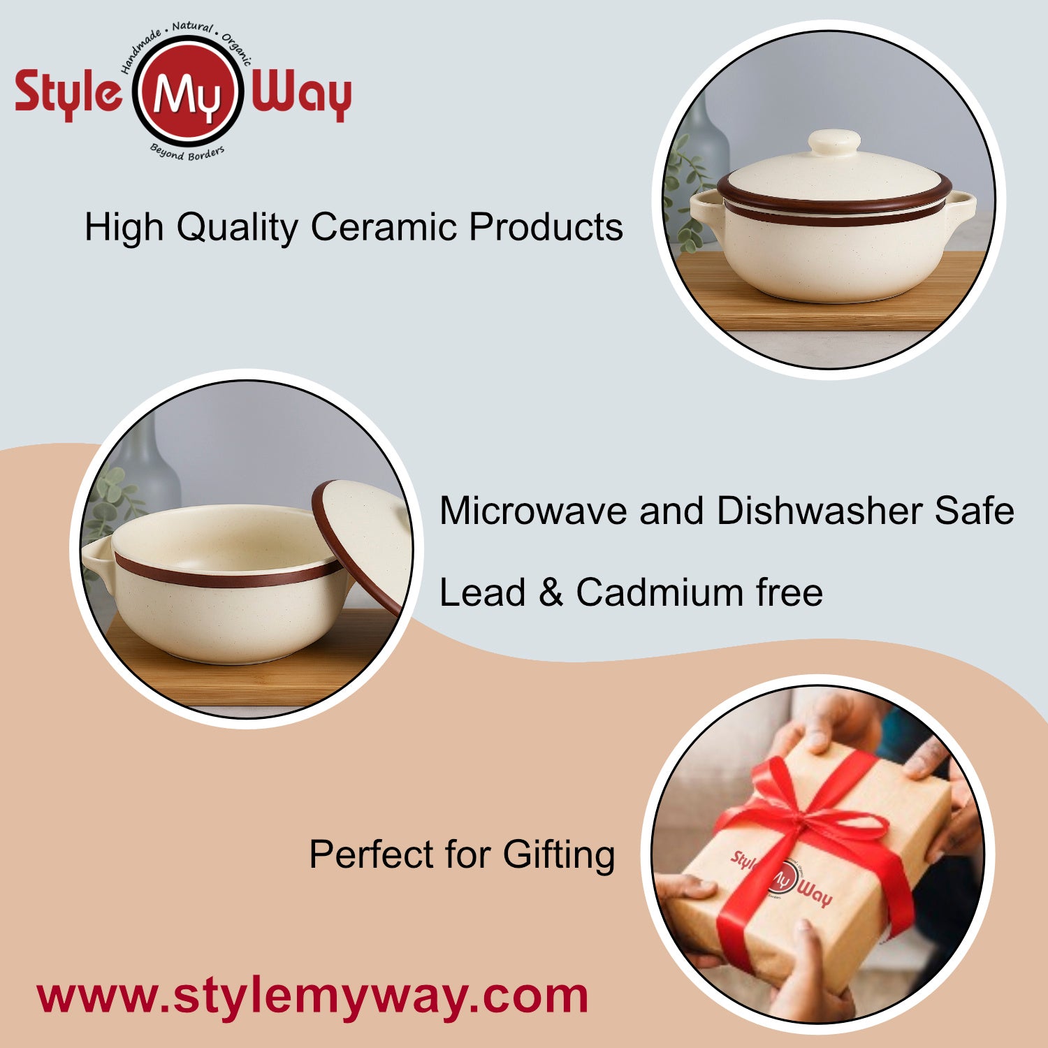 Matte Finish Ceramic Serving Donga with Lid and Handle (1500 ml, Off White) - View 6