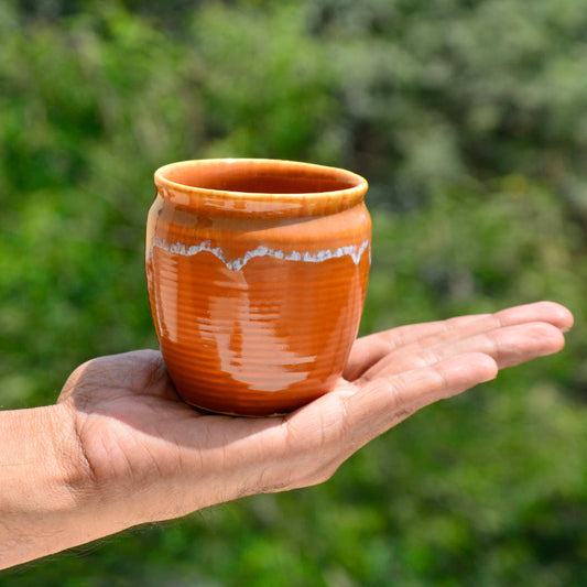 Studio Pottery Drip Glazed Ceramic Tea Kullads (Set of 6, Terracotta
Orange and White) - View 2