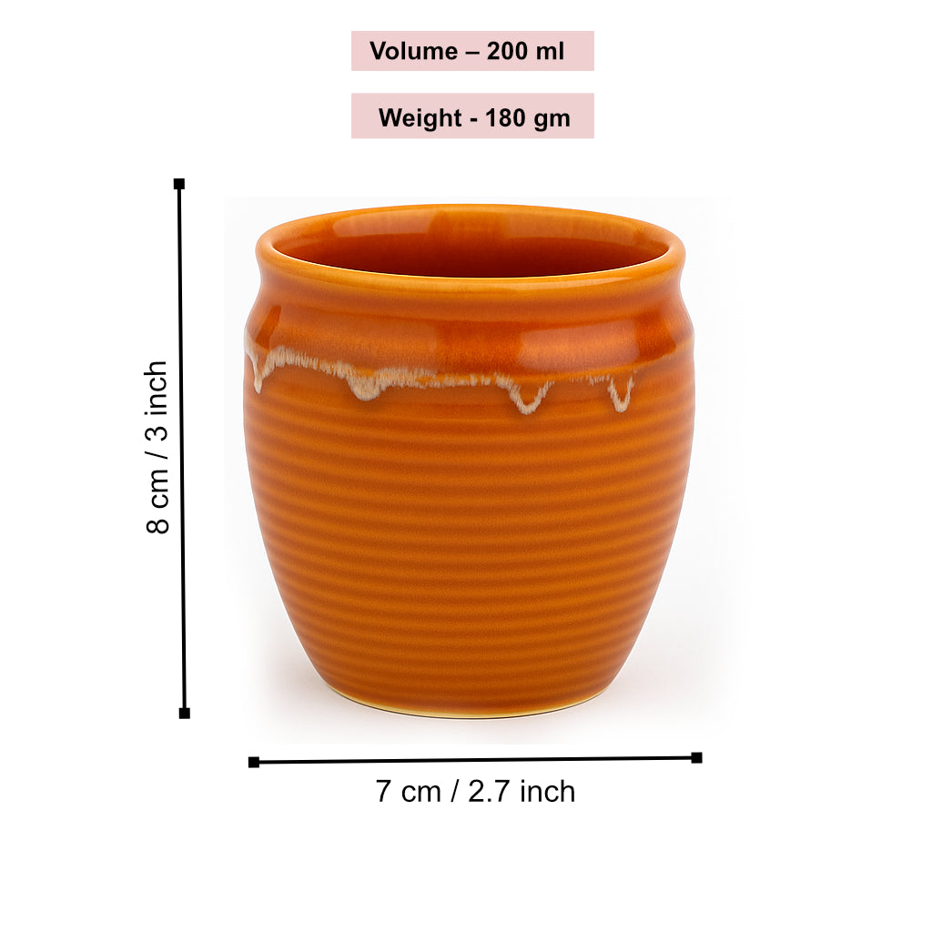 Studio Pottery Drip Glazed Ceramic Tea Kullads (Set of 6, Terracotta
Orange and White) - View 4
