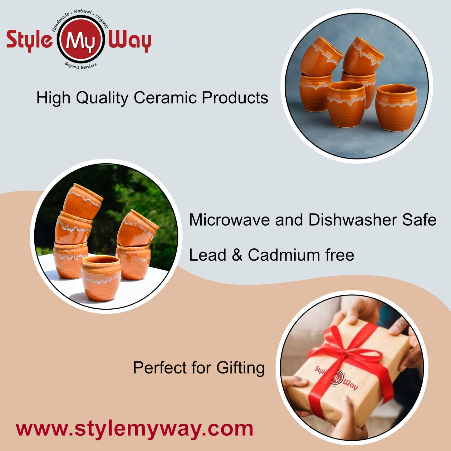 Studio Pottery Drip Glazed Ceramic Tea Kullads (Set of 6, Terracotta
Orange and White) - View 6