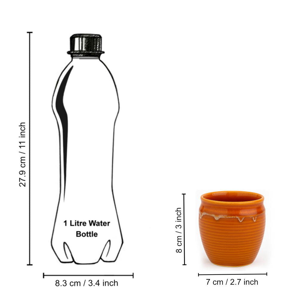 Studio Pottery Drip Glazed Ceramic Tea Kullads (Set of 6, Terracotta
Orange and White) - View 7
