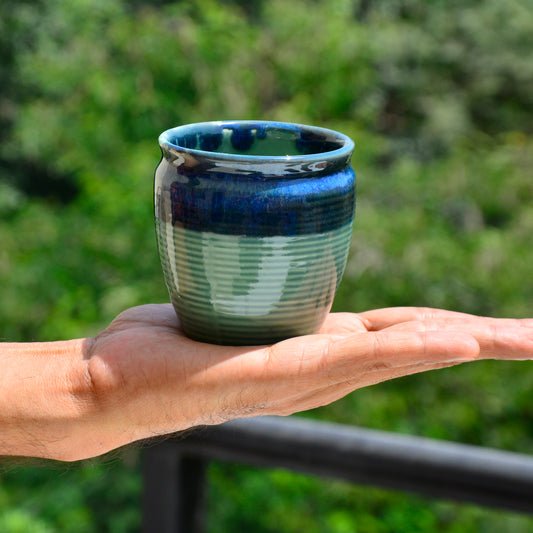 Studio Pottery Drip Glazed Ceramic Tea Kullads (Set of 6, Pastel Green & Blue Glaze) - View 2