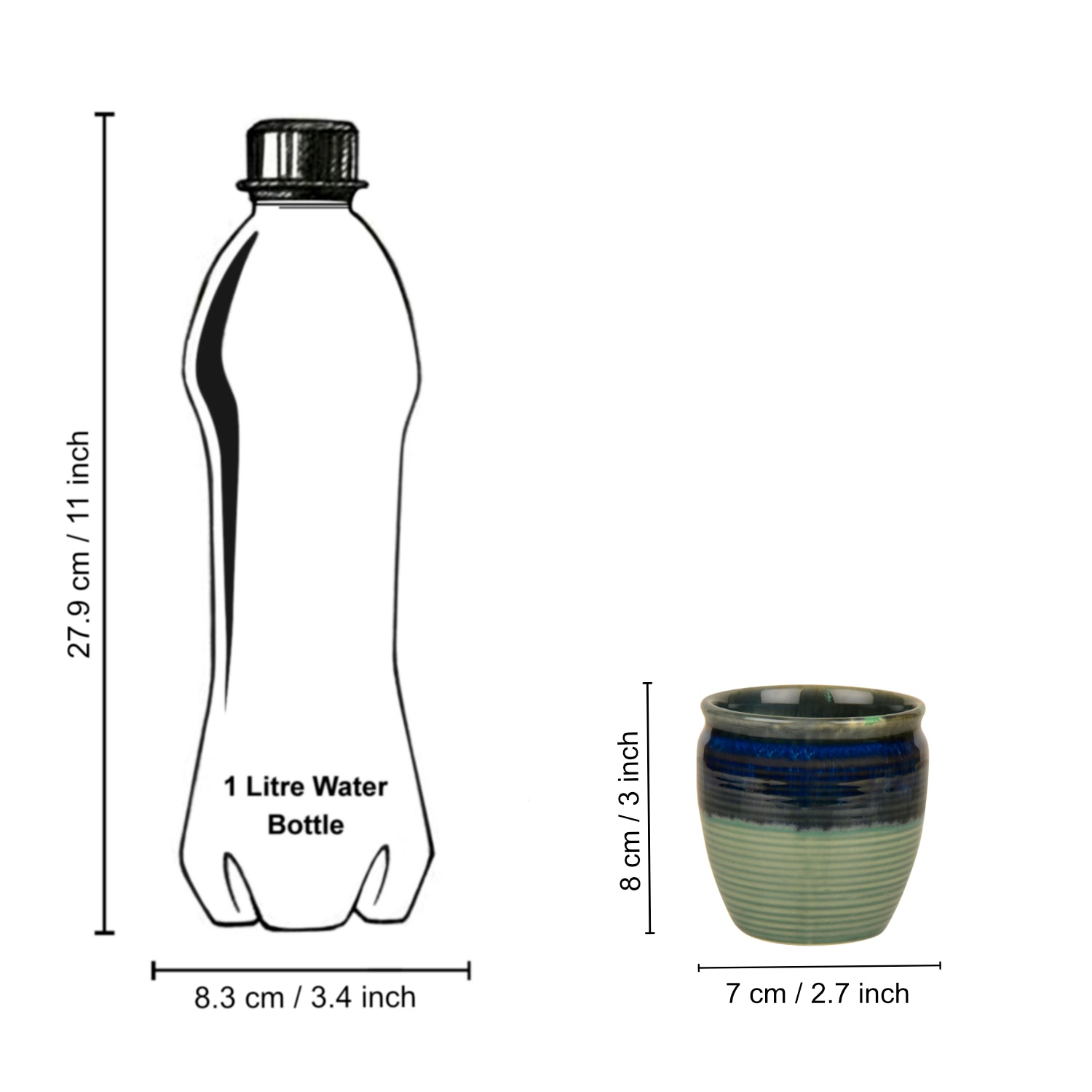 Studio Pottery Drip Glazed Ceramic Tea Kullads (Set of 6, Pastel Green & Blue Glaze) - View 5