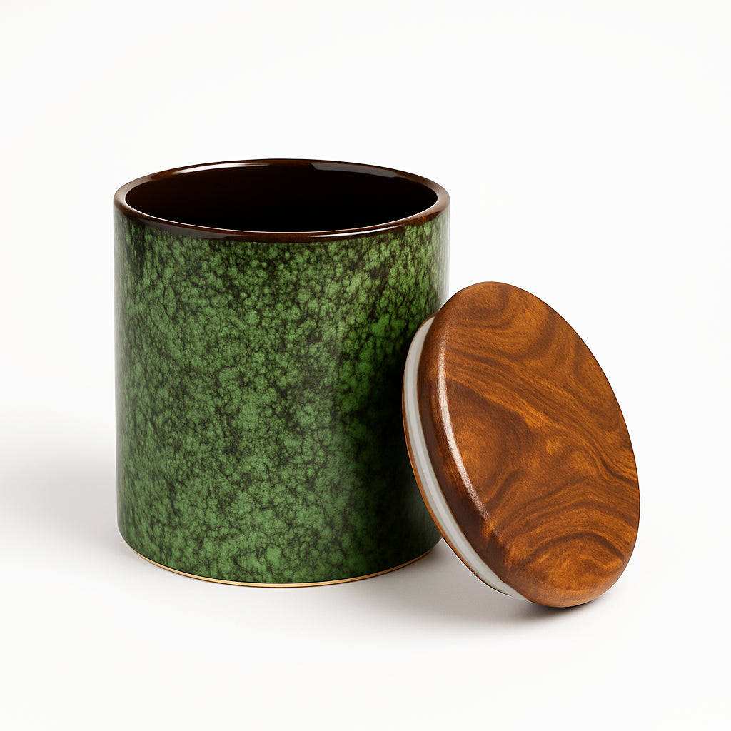 Hand Glazed Multi Utility Airtight Ceramic Jar with Sheesham Wood Lid (750 ml, Textured Green) - View 3