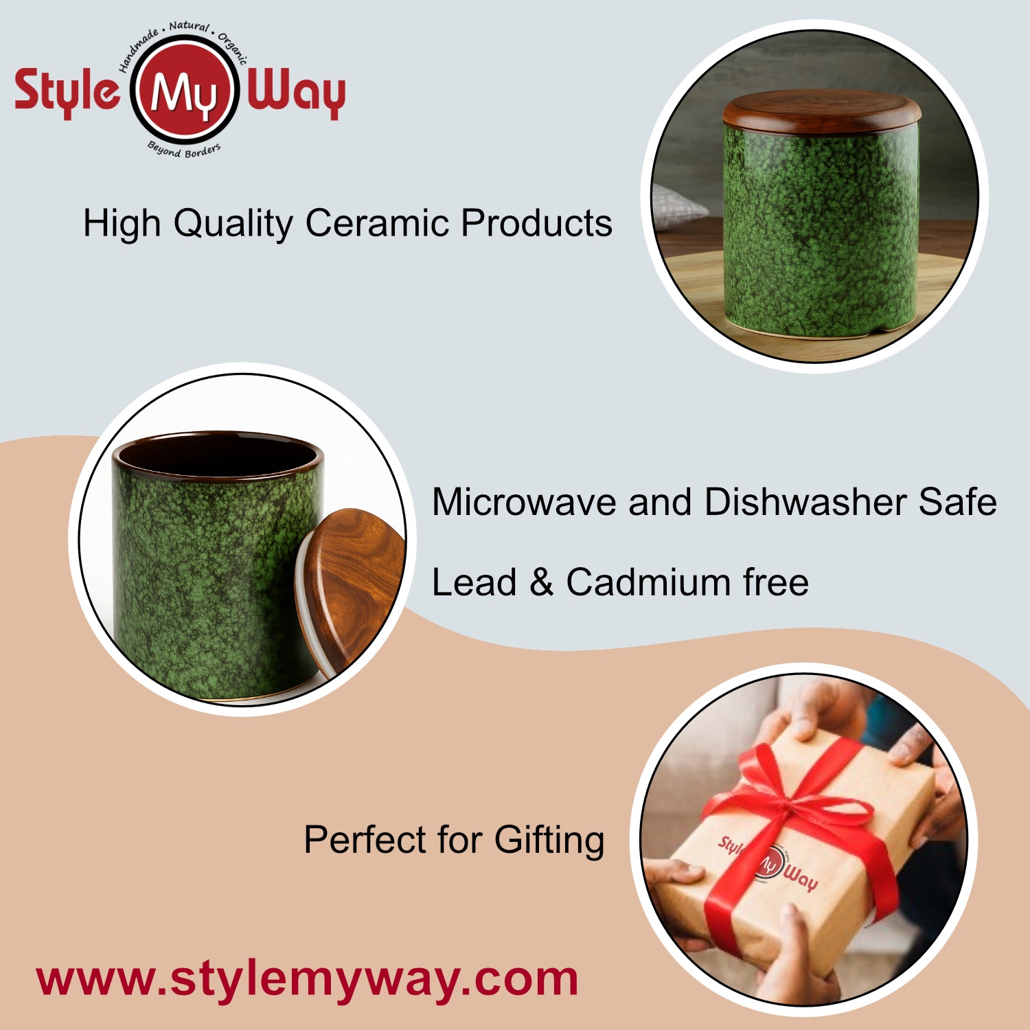 Hand Glazed Multi Utility Airtight Ceramic Jar with Sheesham Wood Lid (750 ml, Textured Green) - View 6