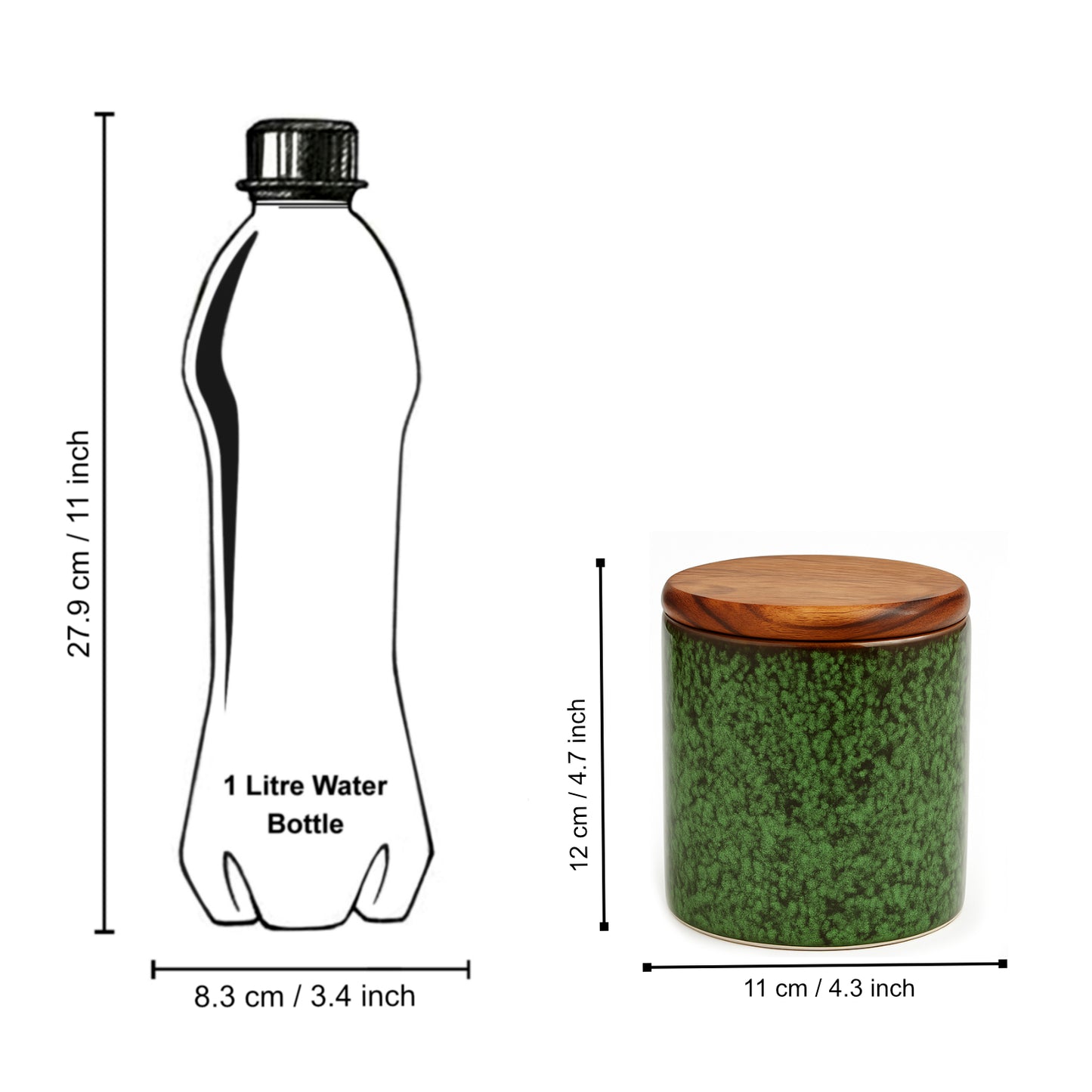 Hand Glazed Multi Utility Airtight Ceramic Jar with Sheesham Wood Lid (750 ml, Textured Green) - View 7