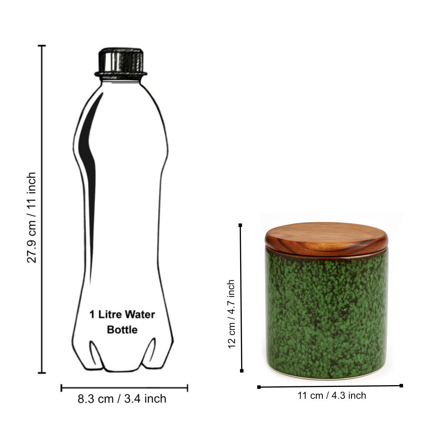 Hand Glazed Multi Utility Airtight Ceramic Jar with Sheesham Wood Lid (750 ml, Textured Green) - View 7