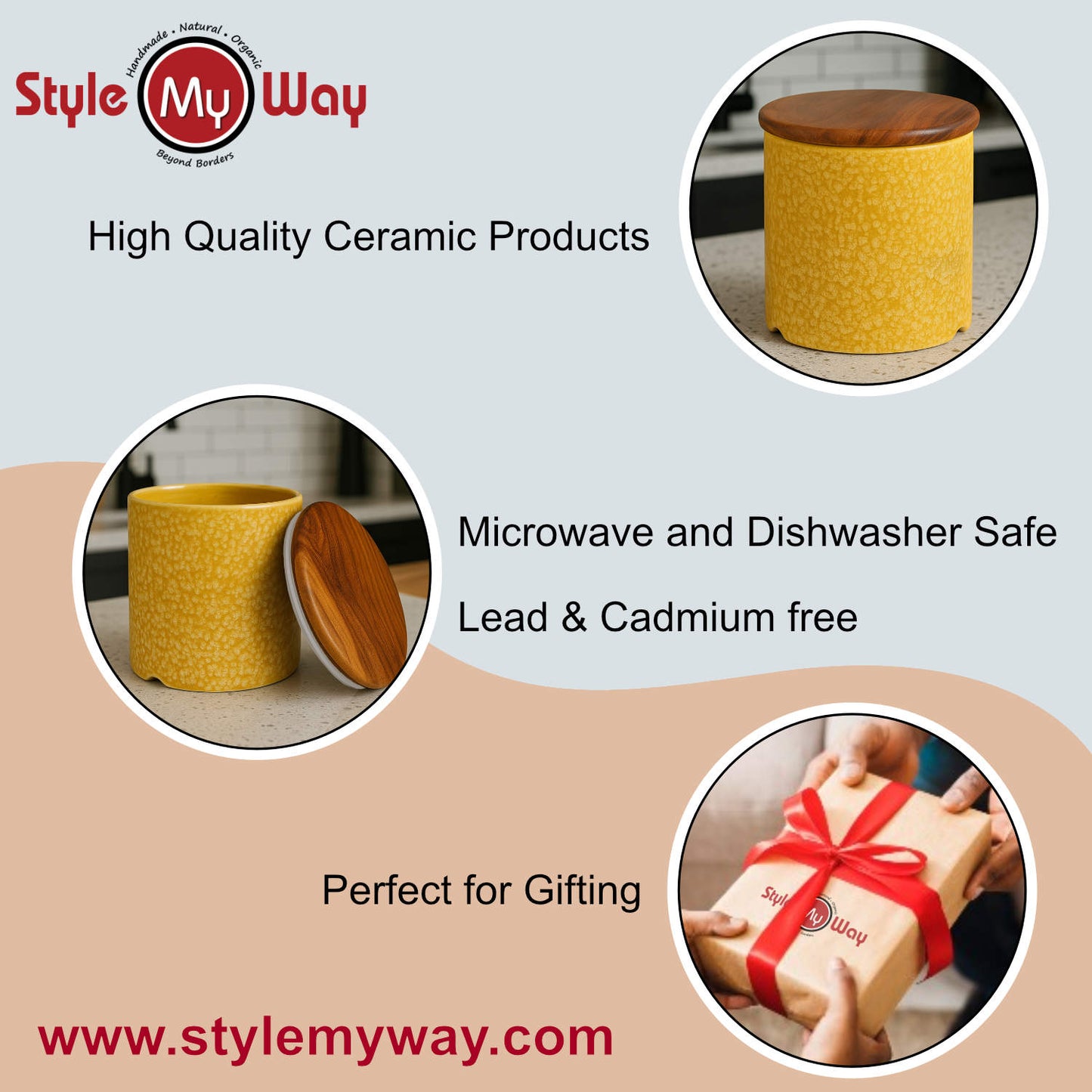 Hand Glazed Multi Utility Airtight Ceramic Jar with Sheesham Wood Lid (750 ml, Mustard Yellow) - View 5