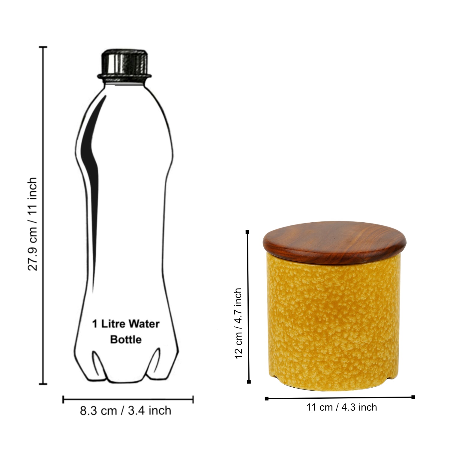 Hand Glazed Multi Utility Airtight Ceramic Jar with Sheesham Wood Lid (750 ml, Mustard Yellow) - View 7