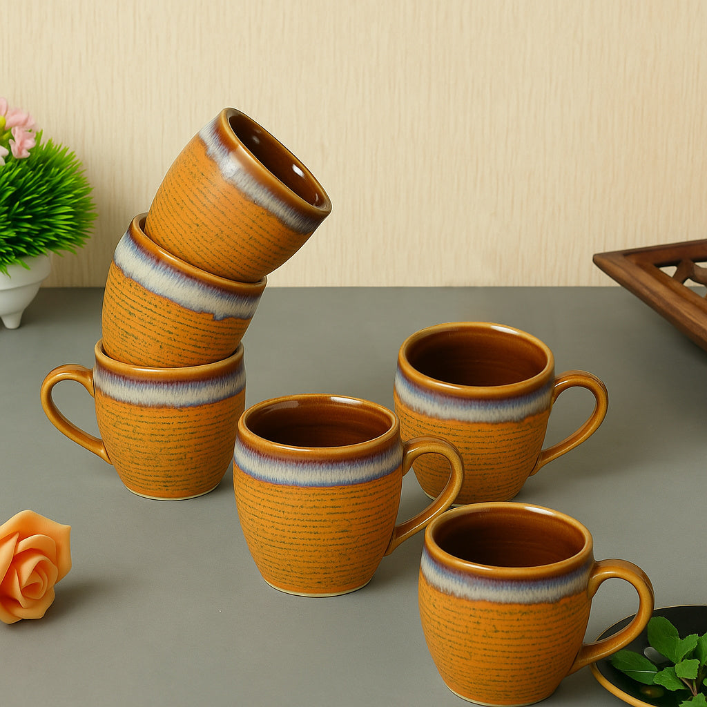 Studio Pottery Ceramic Coffee Mugs (200 ml, Set of 6, Earthy Brown, Sky Blue ) - View 3
