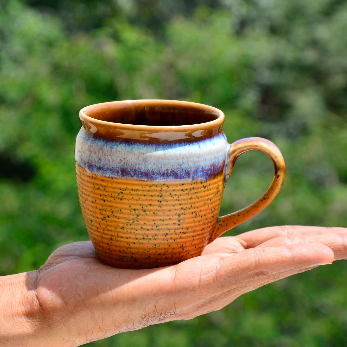 Studio Pottery Ceramic Coffee Mugs (200 ml, Set of 6, Earthy Brown, Sky Blue ) - View 2