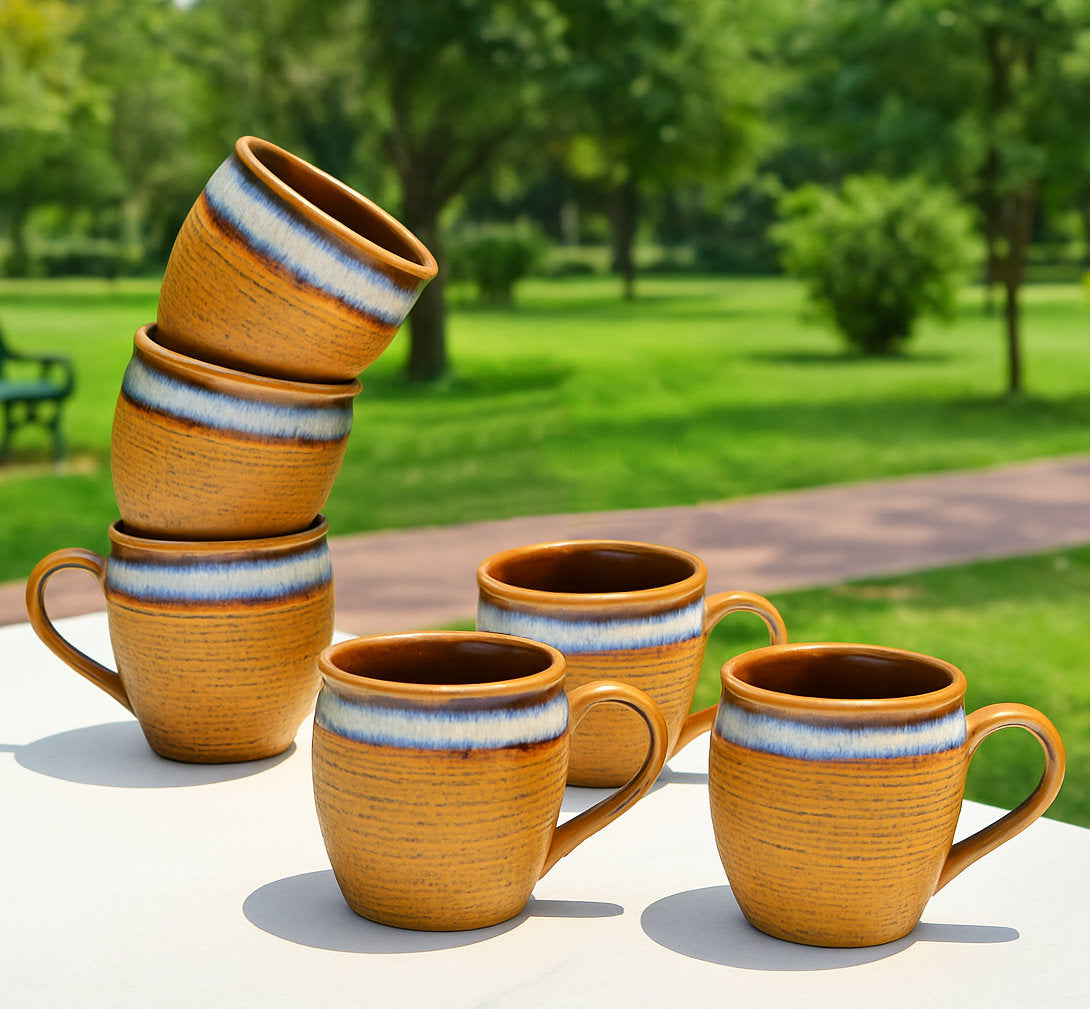 Studio Pottery Ceramic Coffee Mugs (200 ml, Set of 6, Earthy Brown, Sky Blue ) - View 5