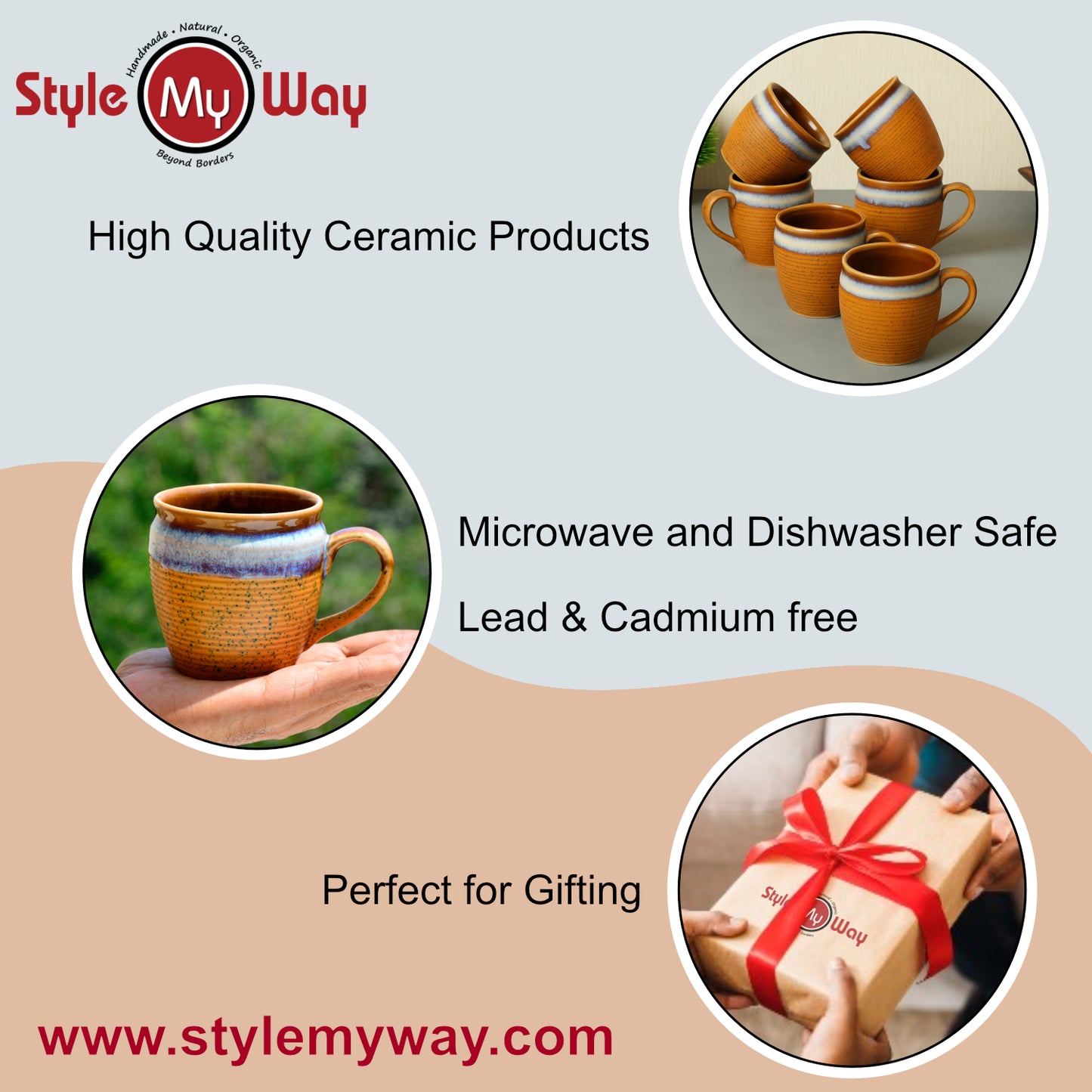 Studio Pottery Ceramic Coffee Mugs (200 ml, Set of 6, Earthy Brown, Sky Blue ) - View 6