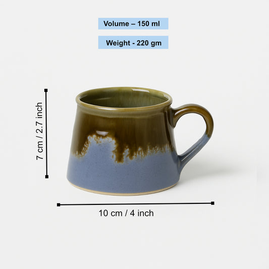 Studio Pottery Ceramic Coffee Mugs (200 ml, Set of 6, Artistic Blue, Olive Drip Glaze) - View 2