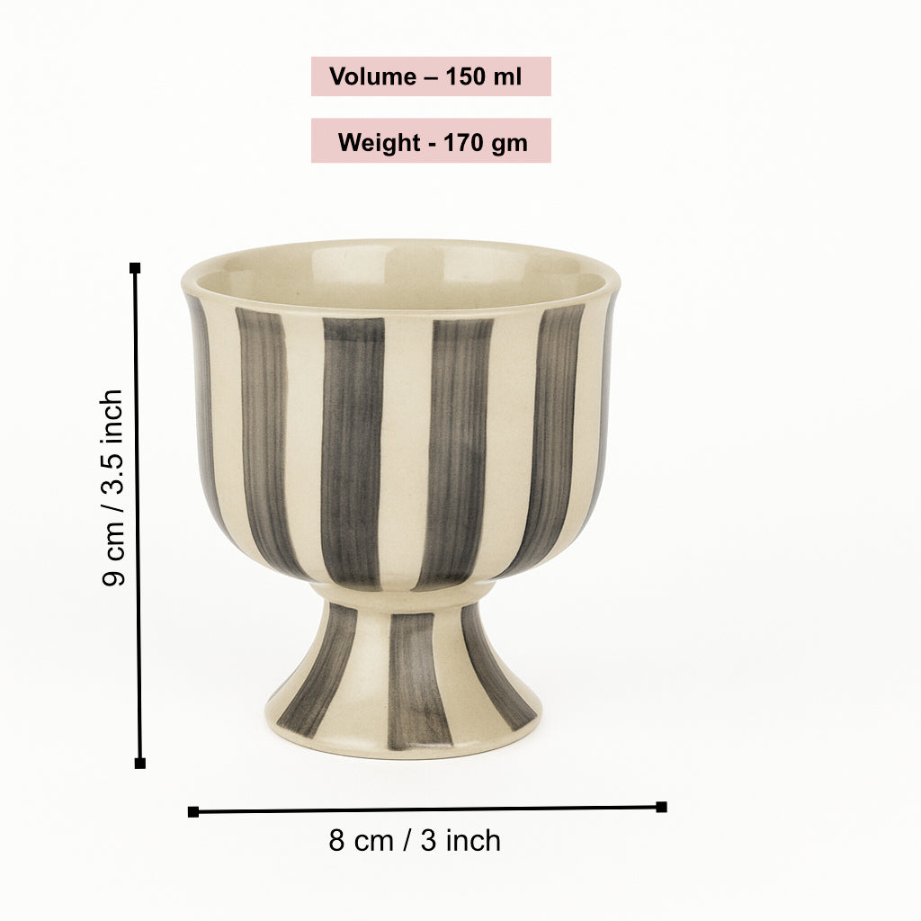 Studio Pottery Handmade Ceramic Ice Cream Cups (150 ml, Set of 6, Ivory & Charcoal Grey Striped Glaze) - View 2