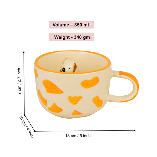 Handcrafted 3D Dog Ceramic Milk and Coffee Mug with Artisanal Glaze (350 ml, Cream with Amber Rim) - View 2