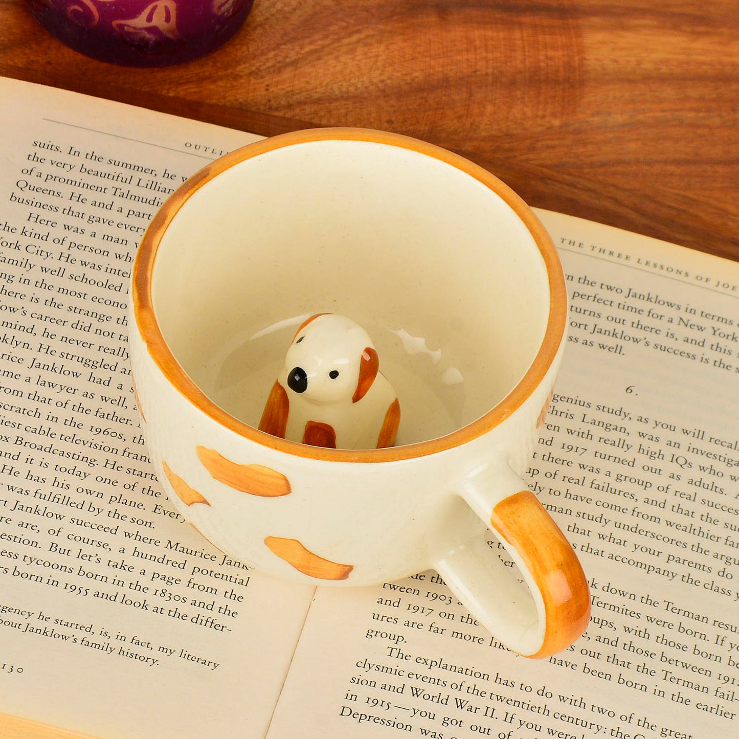Handcrafted 3D Dog Ceramic Milk and Coffee Mug with Artisanal Glaze (350 ml, Cream with Amber Rim) - View 4