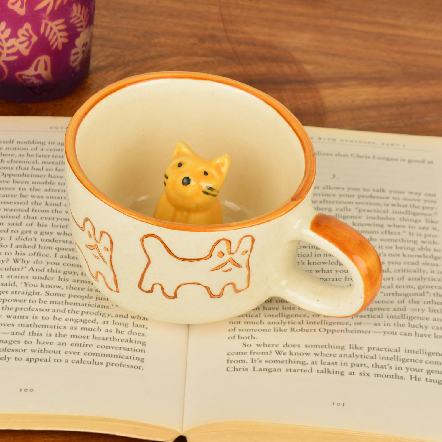 Handcrafted 3D Cat Ceramic Milk and Coffee Mug with Artisanal Glaze (350 ml, Brown & Yellow) - View 5