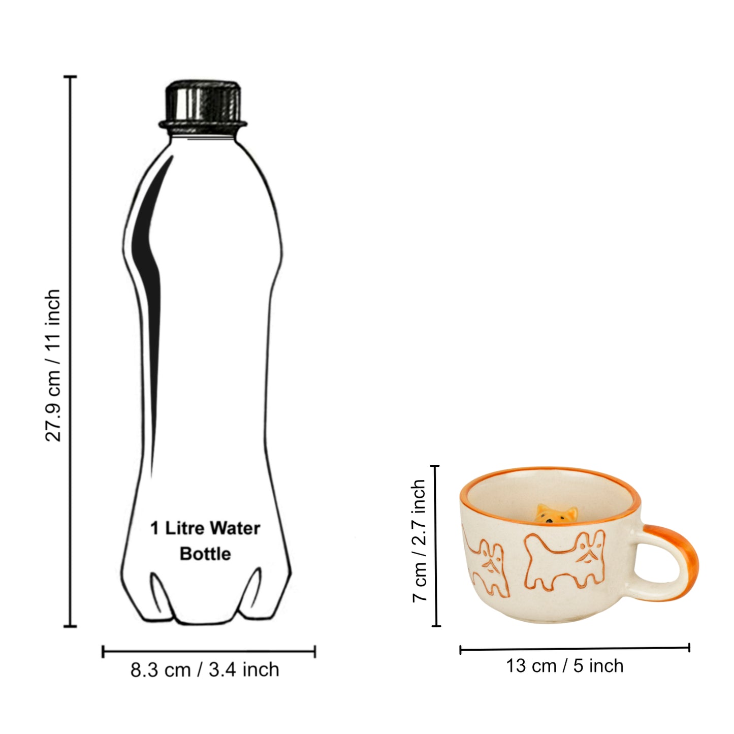 Handcrafted 3D Cat Ceramic Milk and Coffee Mug with Artisanal Glaze (350 ml, Brown & Yellow) - View 6