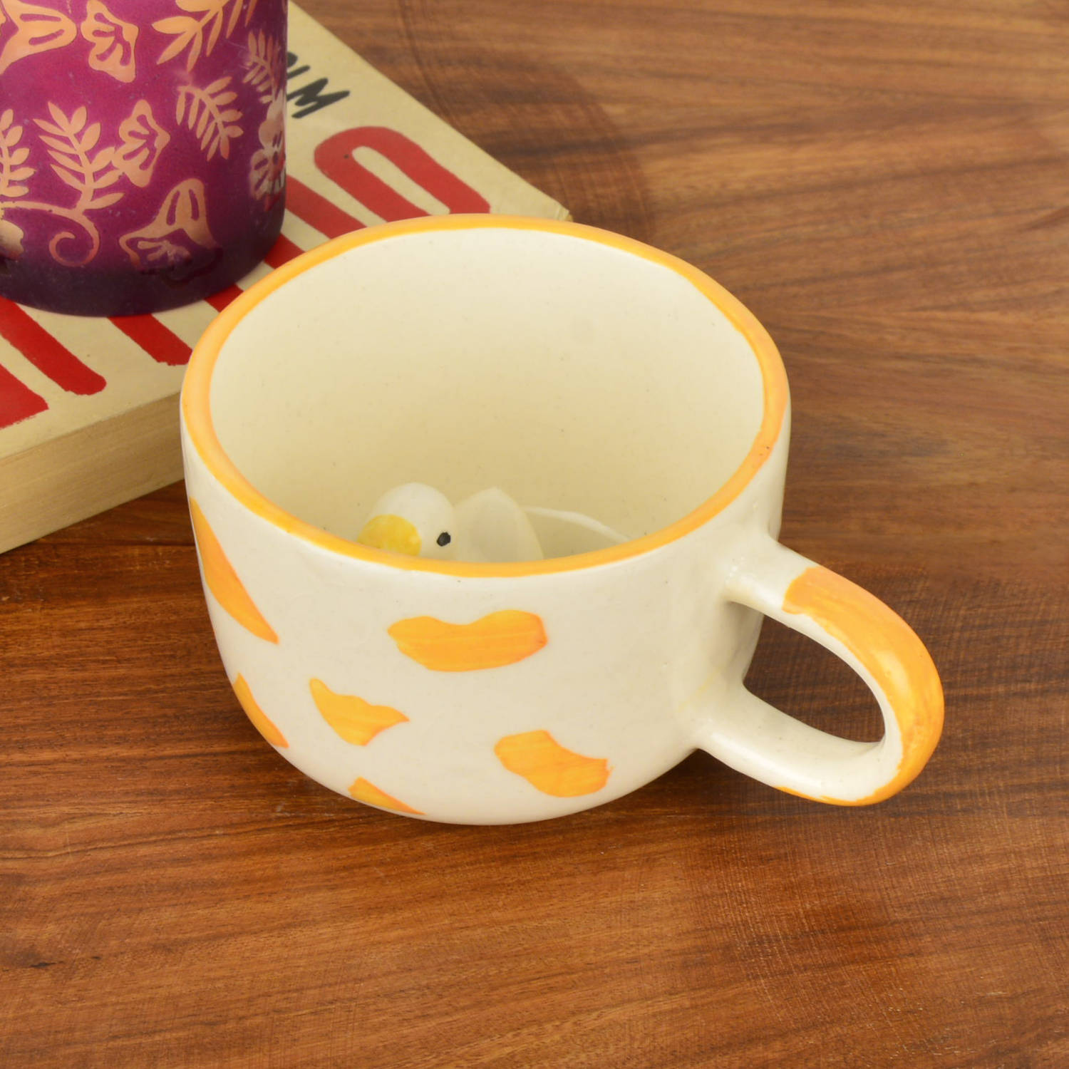 Handcrafted 3D Duck Ceramic Milk and Coffee Mug with Artisanal Glaze (350 ml, Yellow & White) - View 6