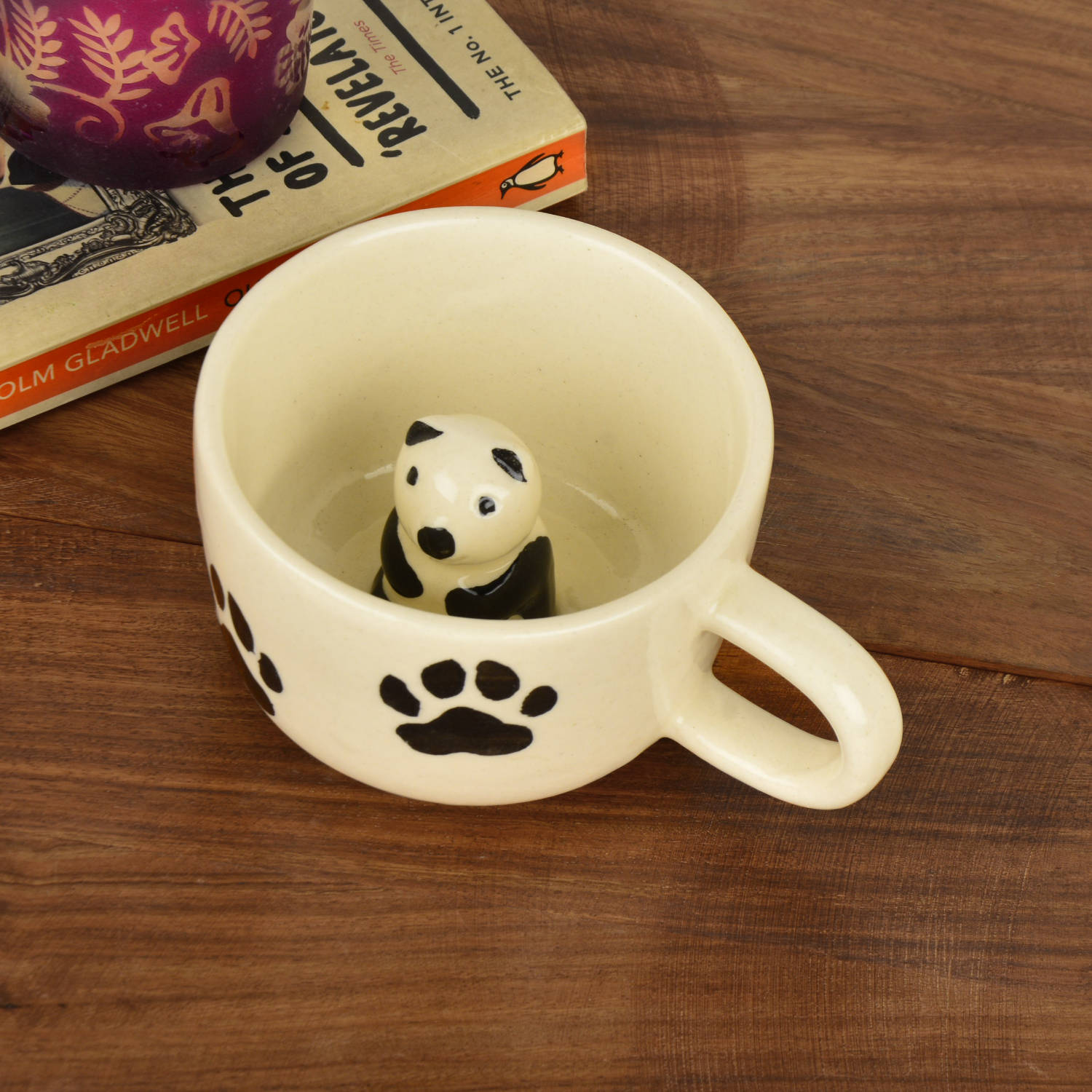 Handcrafted 3D Panda Ceramic Milk and Coffee Mug with Artisanal Glaze (350 ml, Black & White)