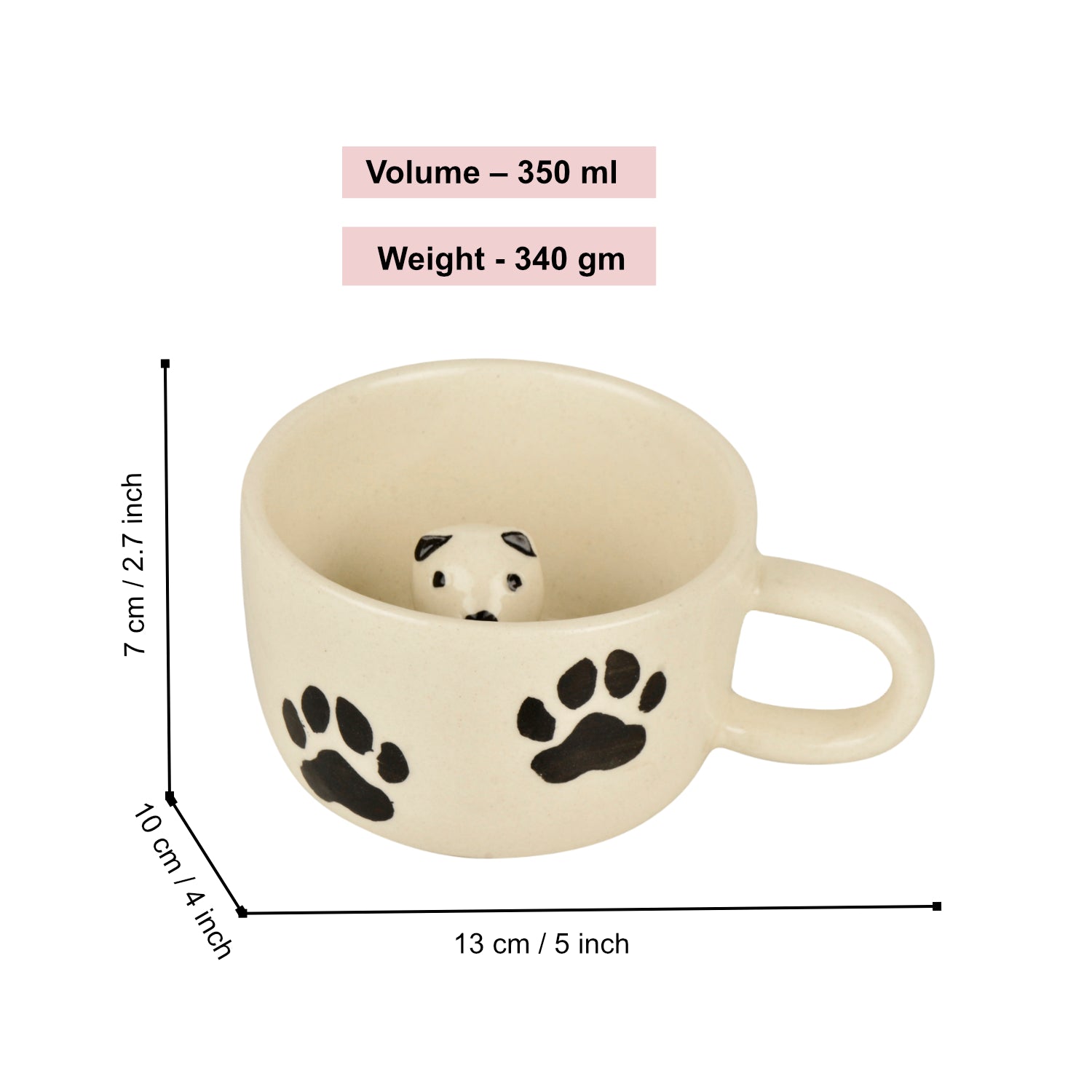 Handcrafted 3D Panda Ceramic Milk and Coffee Mug with Artisanal Glaze (350 ml, Black & White) - View 2