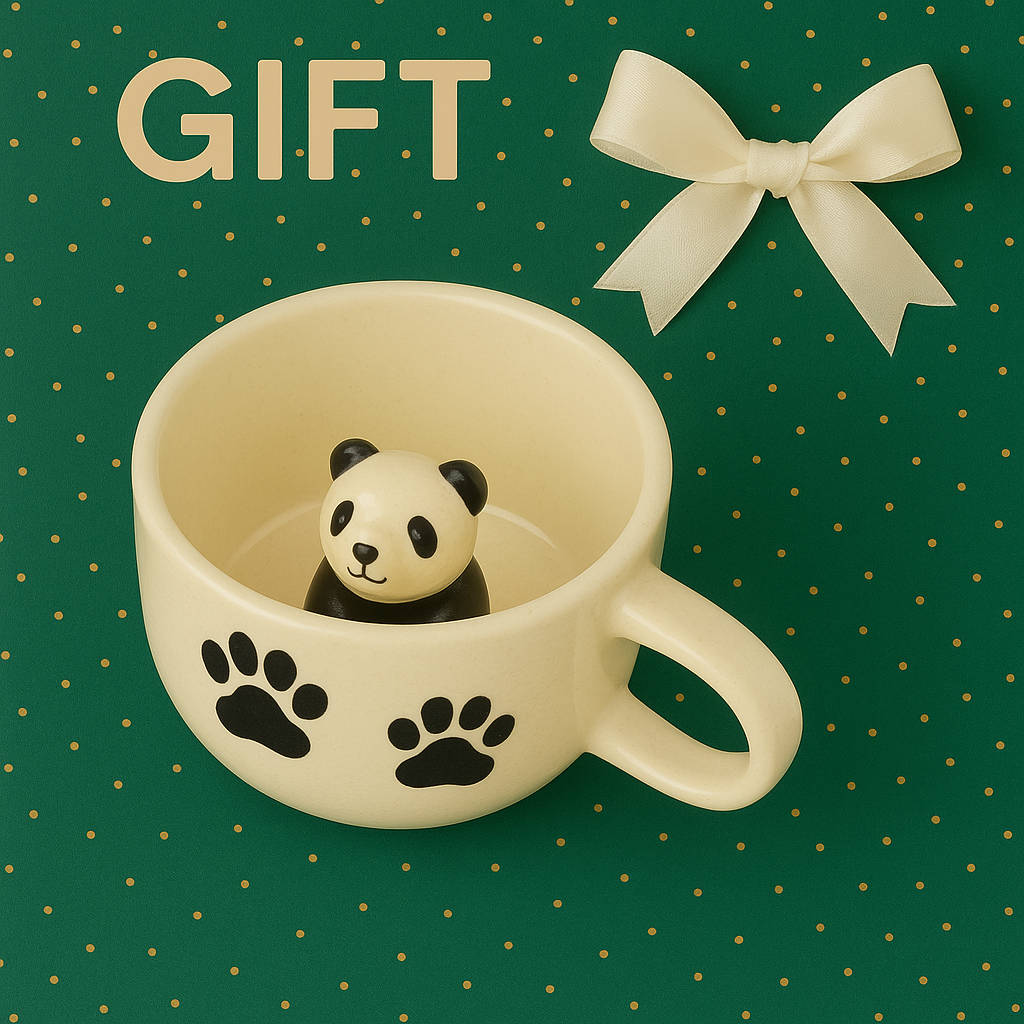 Handcrafted 3D Panda Ceramic Milk and Coffee Mug with Artisanal Glaze (350 ml, Black & White) - View 3