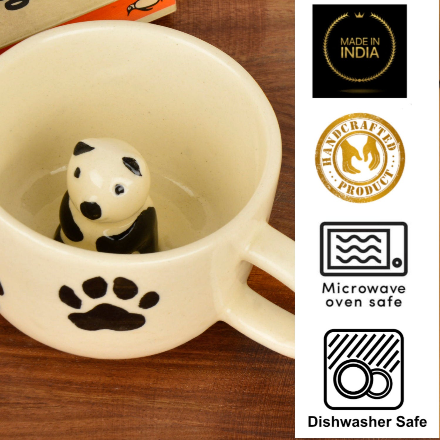 Handcrafted 3D Panda Ceramic Milk and Coffee Mug with Artisanal Glaze (350 ml, Black & White) - View 5