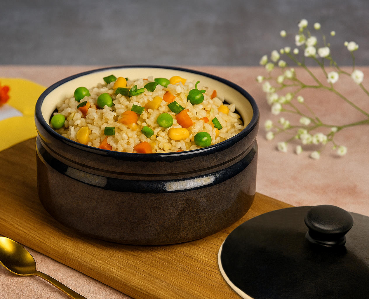 “the LUXE” Studio Pottery Ceramic Serving Donga Casserole with Lid (1000 ml, Steel Blue) - View 4