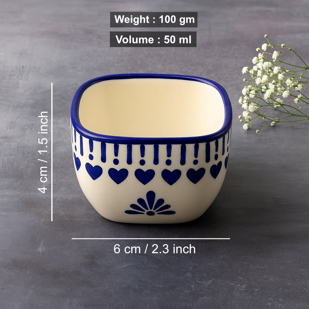 Hand-Painted Square Ceramic Dip Bowls (50 ml, White & Blue, Set of 4) - View 2