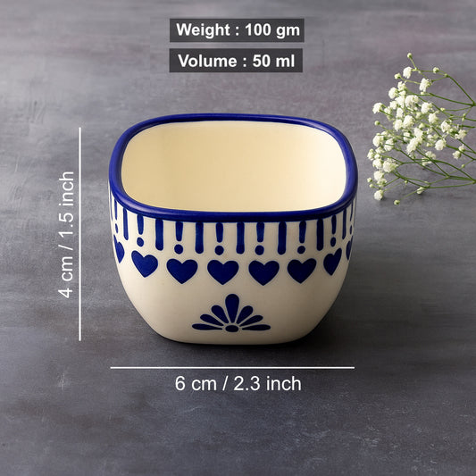 Hand-Painted Square Ceramic Dip Bowls (50 ml, White & Blue, Set of 4) - View 2