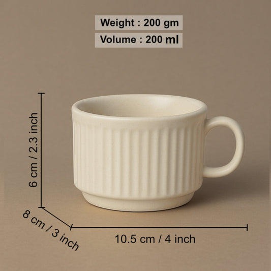 Studio Pottery Stackable Ribbed Ceramic Coffee Mugs (200 ml, Set of 6, Beige) - View 2