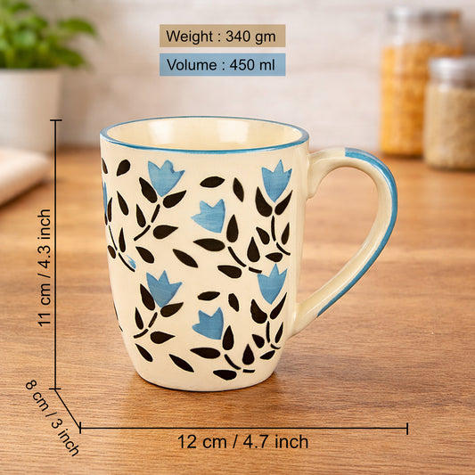 Hand Painted Ceramic Jumbo Coffee Mugs (450 ml, Blue & Black Floral, Set of 2) - View 2