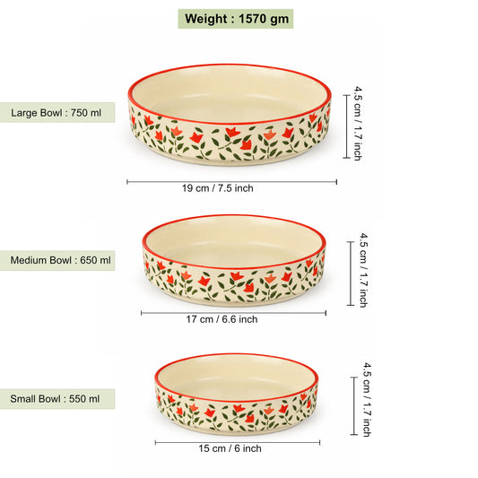 Hand-Painted Ceramic Salad Serving Trays (Set of 3, Red & Green, Diameter – 19 cm, 17 cm & 15 cm) - View 2