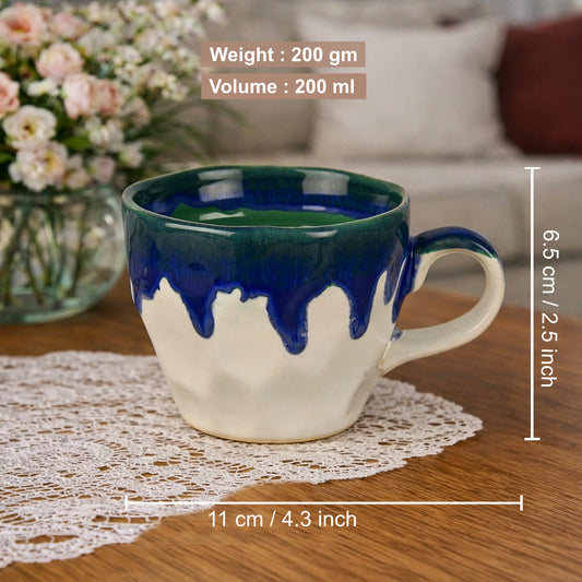 Studio Pottery Ceramic Coffee Mugs (200 ml, Set of 6, Blue & Green Reactive Glaze) - View 2